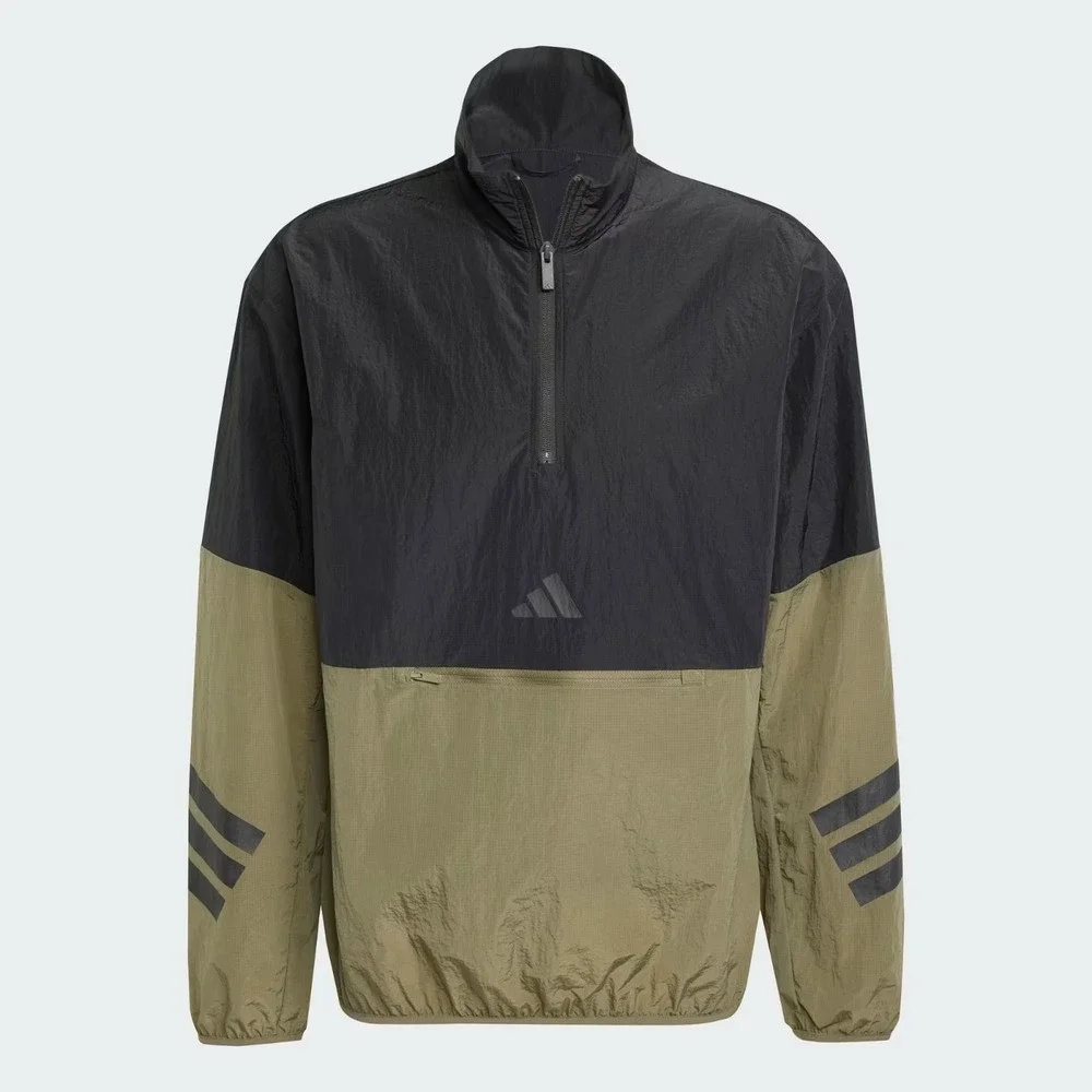 Adidas Future Icons 3-Stripes Woven 1/2 Zip Windbreaker Adult L Green Black
